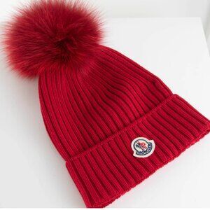 Monclear Enfant Wool Beanie with Faux Fur Pom Pom | Size 50*52cm